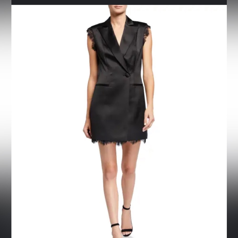 Tuxedo Dress | Gracie Sleeveless Satin Tux Dress with Lace Trim